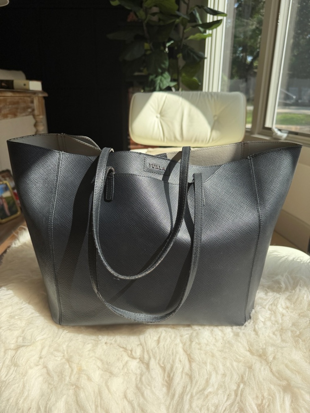 Furla Black Saffiano Tote with Dual Straps
